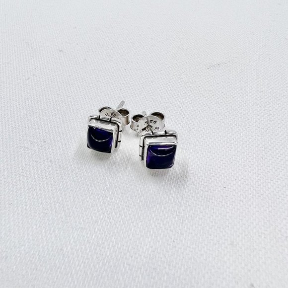 Square Amethyst Sterling Silver Post earrings - Picture 7 of 7